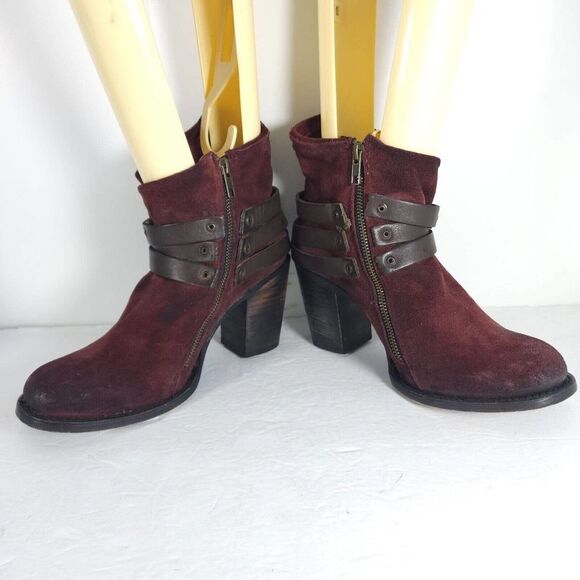 Freebird by Steven Women's Blaze US 10 Burgundy Leather Zip Heeled Ankle Boots - Picture 5 of 12